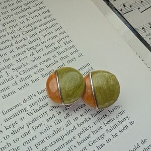 Elegant Silver and Orange-Green Earrings